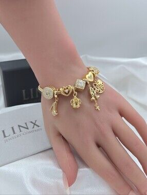 Linx Gold Snake Chain Bracelet With Religious Mom & Family Charms